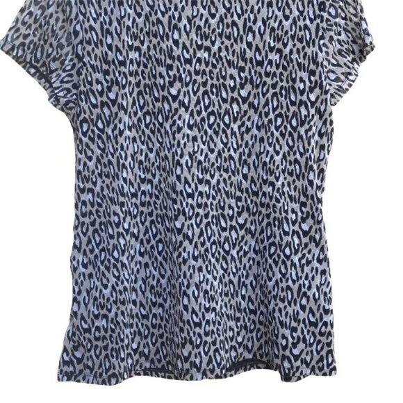 Dana Buchman Animal Leopard Print  Netted V-neck Short Sleeved Top Tan Blk Sz XL - Picture 7 of 8
